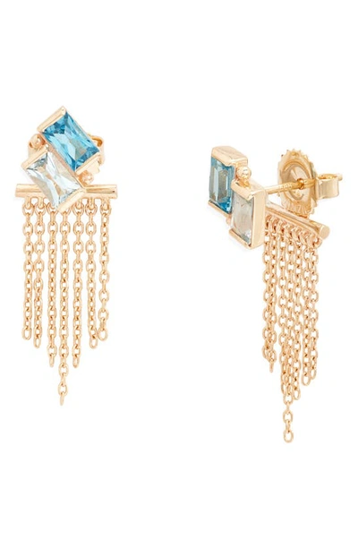 Anzie Women's Deux Carré 14k Yellow Gold & Blue Topaz Ear Jackets