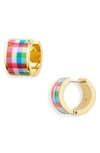 Kate Spade Huggie Earrings In Blue Madras Plaid