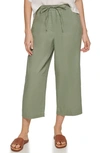 Dkny Pull-on Drawstring Crop Linen Pants In Aloe Vera