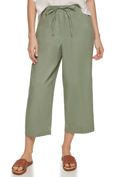 Dkny Pull-on Drawstring Crop Linen Pants In Aloe Vera