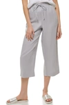 Dkny Pull-on Drawstring Crop Linen Pants In Ice Grey