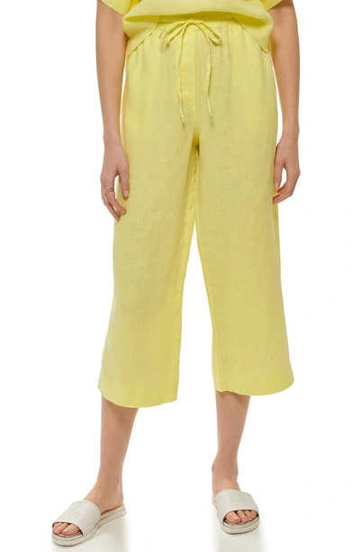 Dkny Pull-on Drawstring Crop Linen Pants In Limoncello