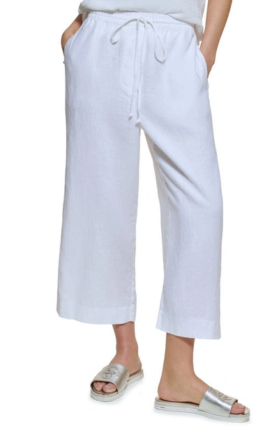 Dkny Pull-on Drawstring Crop Linen Trousers In White