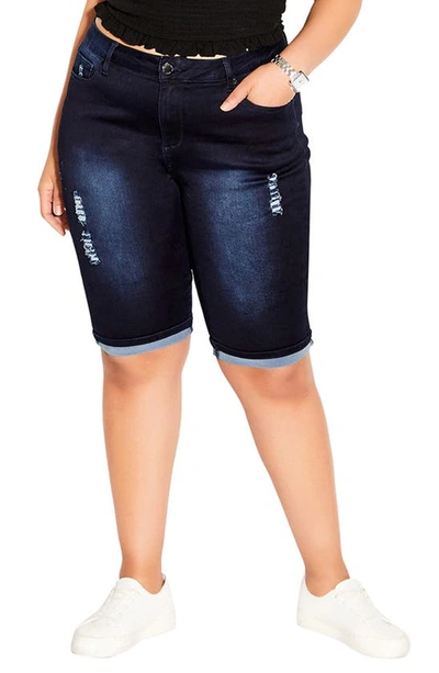 City Chic Turn Up Bermuda Shorts In Dark Denim