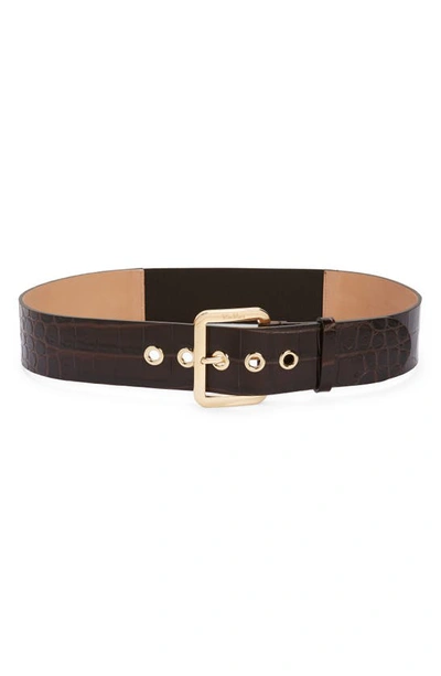 Max Mara Croc Embossed Leather Stretch Belt In 009 Chocolate