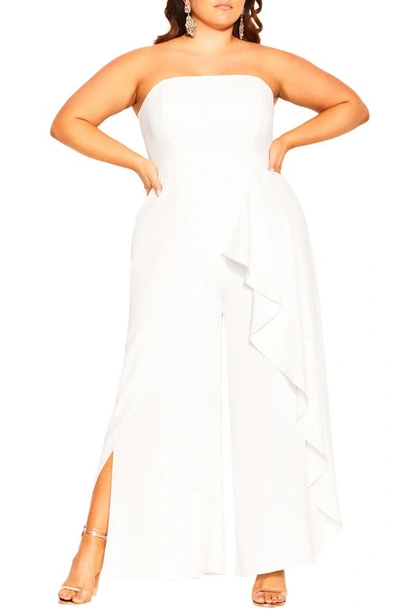 City Chic Attract Strapless Jumpsuit In Ivory