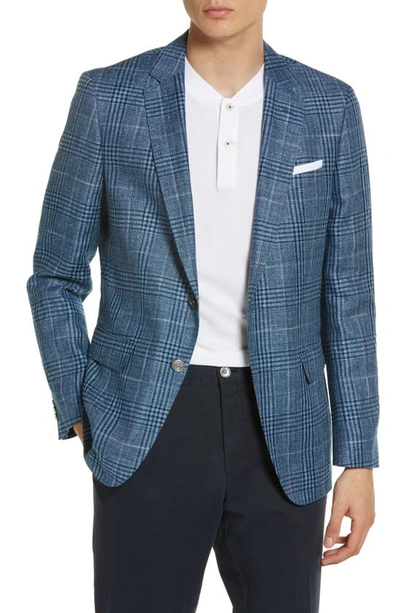 Hugo Boss Hutson Plaid Virgin Wool & Linen Sport Coat In Med Bu
