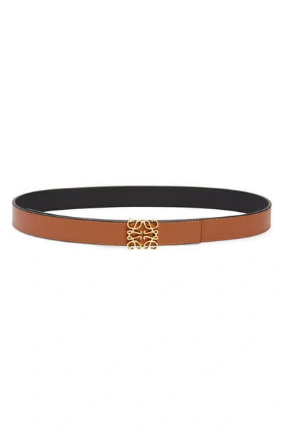 Loewe Anagram Buckle Reversible Leather Belt In Tan/ Black/ Gold 2544