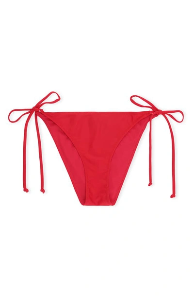 Ganni Core Side Tie Bikini Bottoms In High Risk Red