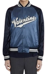 Valentino Logo-patch Viscose And Cotton Bomber Jacket In Avorio/ Dark Ciano/ Navy