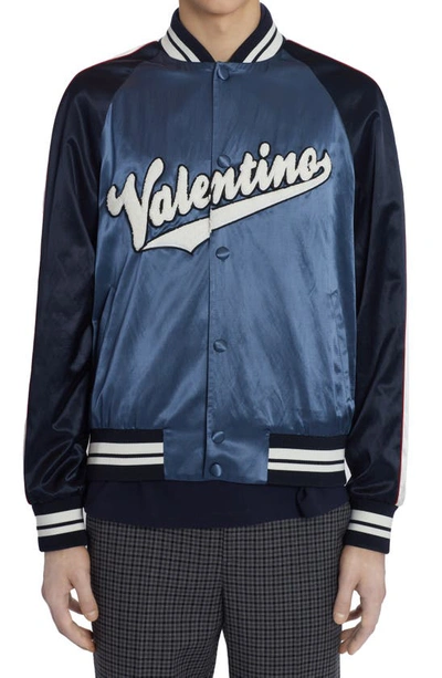 Valentino Logo-patch Bomber Jacket In Blue