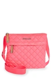 Mz Wallace Metro Quilted Flat Crossbody Bag In Neon Pink/silver
