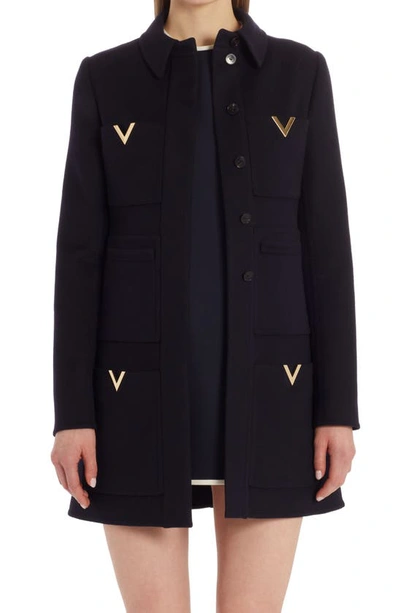 Valentino V Virgin Wool And Cashmere Coat In Navy