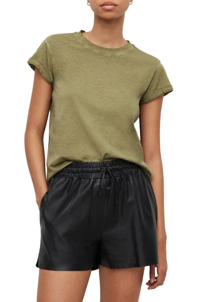 Allsaints Anna Cuff Sleeve Cotton T-shirt In Khaki Green