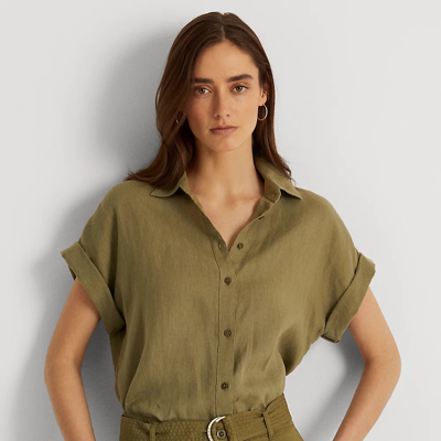 Ralph Lauren Linen Dolman-sleeve Shirt In Spring Khaki