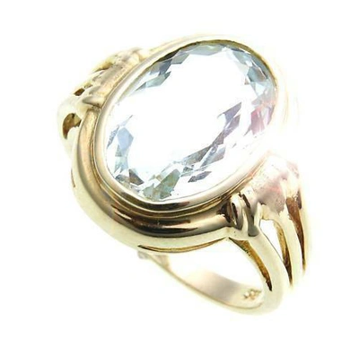 Pre-owned Markenlos Damen Ring Echt Blautopas 14 X 10 Oval Echt Gold 585 Gelbgold Topas Neu