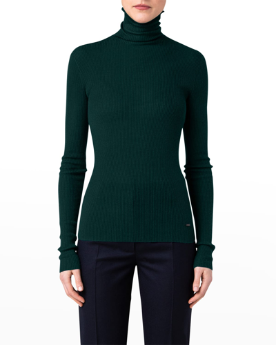 Akris Seamless Turtleneck Wool-silk Sweater In Gallus Green