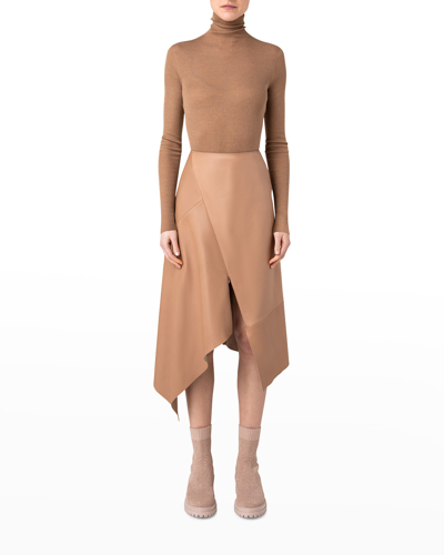 Akris Seamless Turtleneck Wool-silk Sweater In Camel