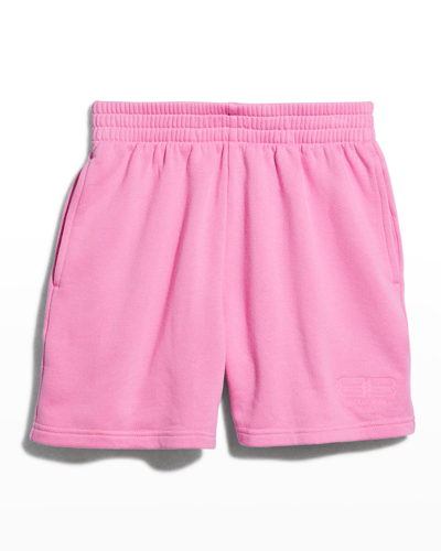 Balenciaga Kid's Tonal Logo Embroidered Jogger Shorts In Pink/pink