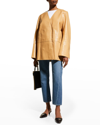 Totême Double-breasted Croc-effect Leather Blazer In Gold