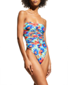 MILLY CABANA DAHLIA FLORAL RUCHED ONE-PIECE SWIMSUIT