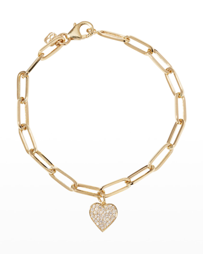Sydney Evan Paperclip Bracelet With Diamond Heart Charm In Yellow Gold