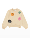 Molo Girl's Marge Happy Face Embellished Sweatshirt In Starlight