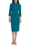 DONNA MORGAN CREPE THREE-QUARTER SLEEVE SHEATH DRESS