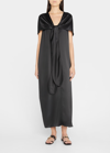 Totême Knot-front V-neck Satin Cape Dress In Black 200