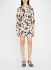 Iro Darsa Floral Tiered Mini Dress With Stand Collar In Purple Multico