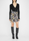 Iro Domien Tiered Silk-blend Mini Skirt In Black/purple