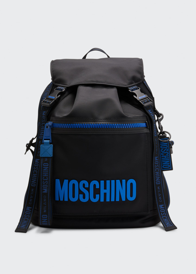 Moschino Men's Drawstring Recycled Nylon Backpack In Black