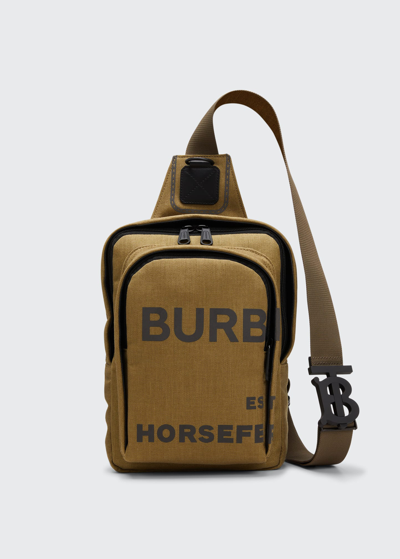 Burberry Men's Horseferry Logo Print Nylon Belt Bag In Deep Moss Green