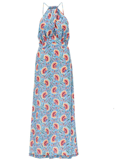Rabanne Fluid Flower Printed Halterneck Maxi Dress In Blue Multi