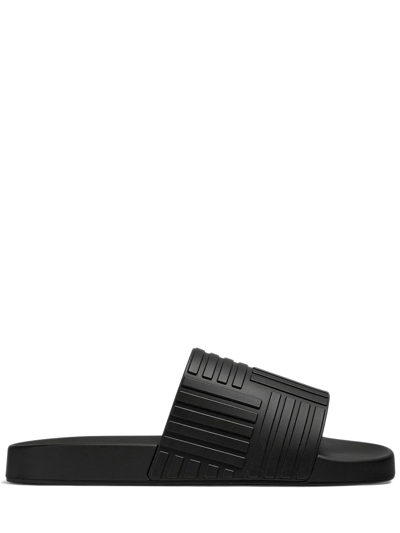 Bottega Veneta Carpet Embossed Rubber Slides In Black