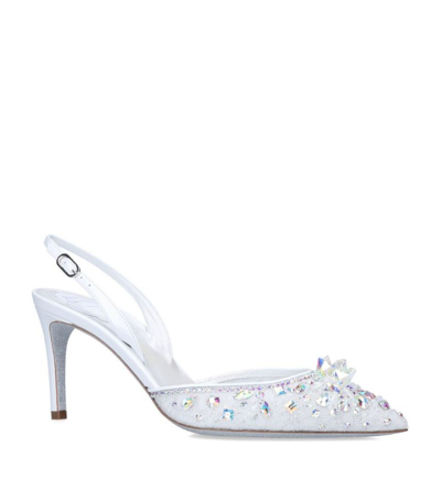 René Caovilla Embellished Cinderella Slingback Mules 75 In White