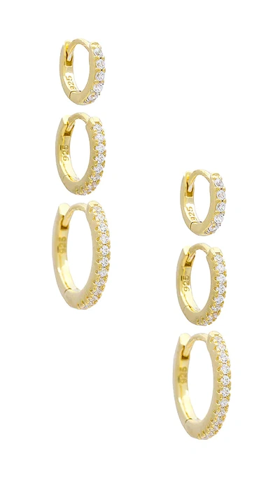 Adinas Jewels Triple Pave Huggie Earrings Combo Set In Metallic Gold