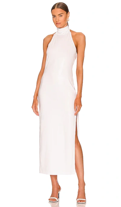 Norma Kamali Halter Turtle Side Slit Gown In White
