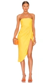 Gauge81 Lica Yellow Draped Silk Midi Dress In Yellow