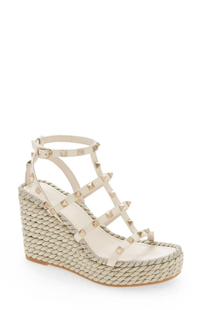 Valentino Garavani Rockstud Torchon Wedge Sandal In White