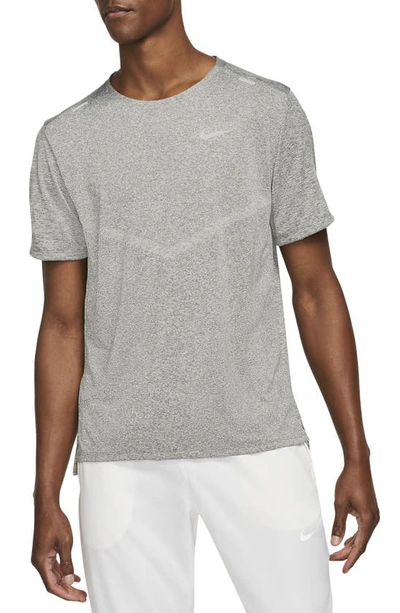 Nike Men's Dri-fit Short-sleeve Running Top In Smoke Grey/heather In Smoke Grey/ Heather/ Silver