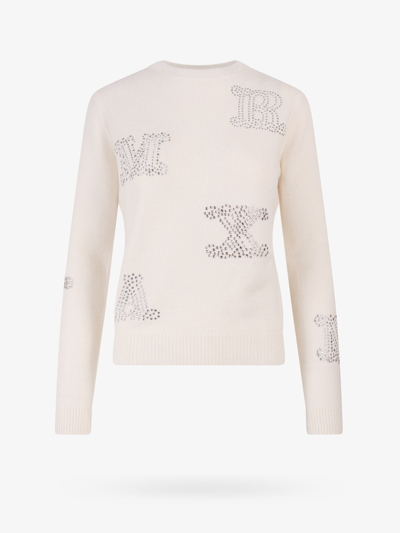 Max Mara Mia Embellished Logo Cashmere Sweater In Crema