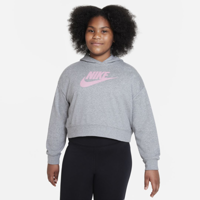 Nike Sportswear Club Big Kids' (girls') French Terry Cropped Hoodie (extended Size) In Grey