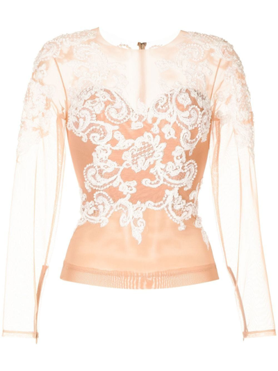 Zuhair Murad Baroque-embroidered Silk Top In Pink