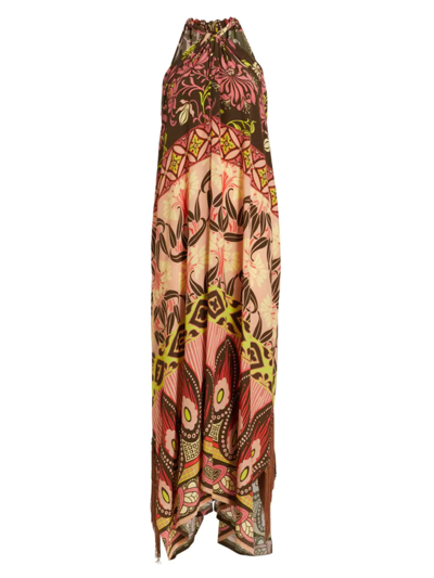 Beatriz Camacho Tina Sleeveless Asymmetrical Maxi Dress In Brown Pink