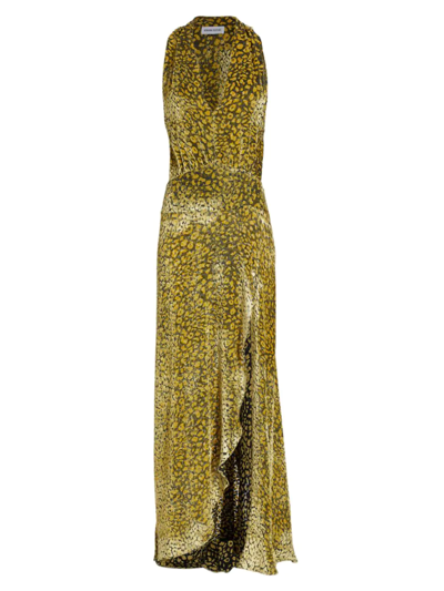 Adriana Iglesias Paris Velvet Leopard-print Maxi Dress In Yellow