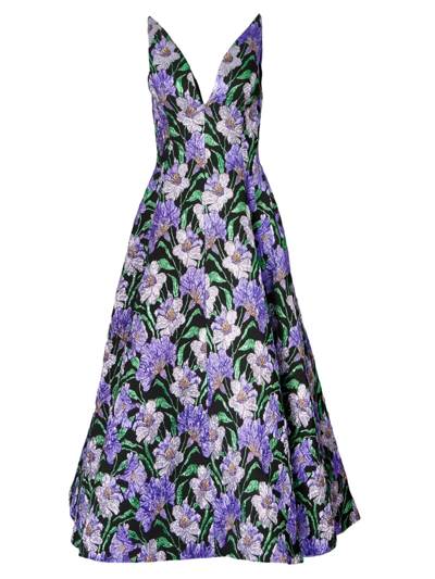 Carolina Herrera Metallic Floral Jacquard A-line Dress In Purple