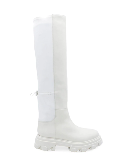 Gia Borghini Tubular Leather-scuba Knee-high Boots In Ivory