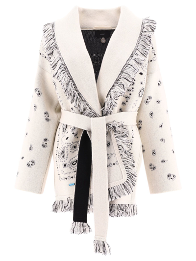 Alanui Bandana Pattern Belted Waist Cardigan In White