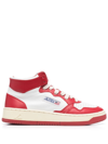 Autry Medalist Low Mid-top White Leather Sneakers In Red